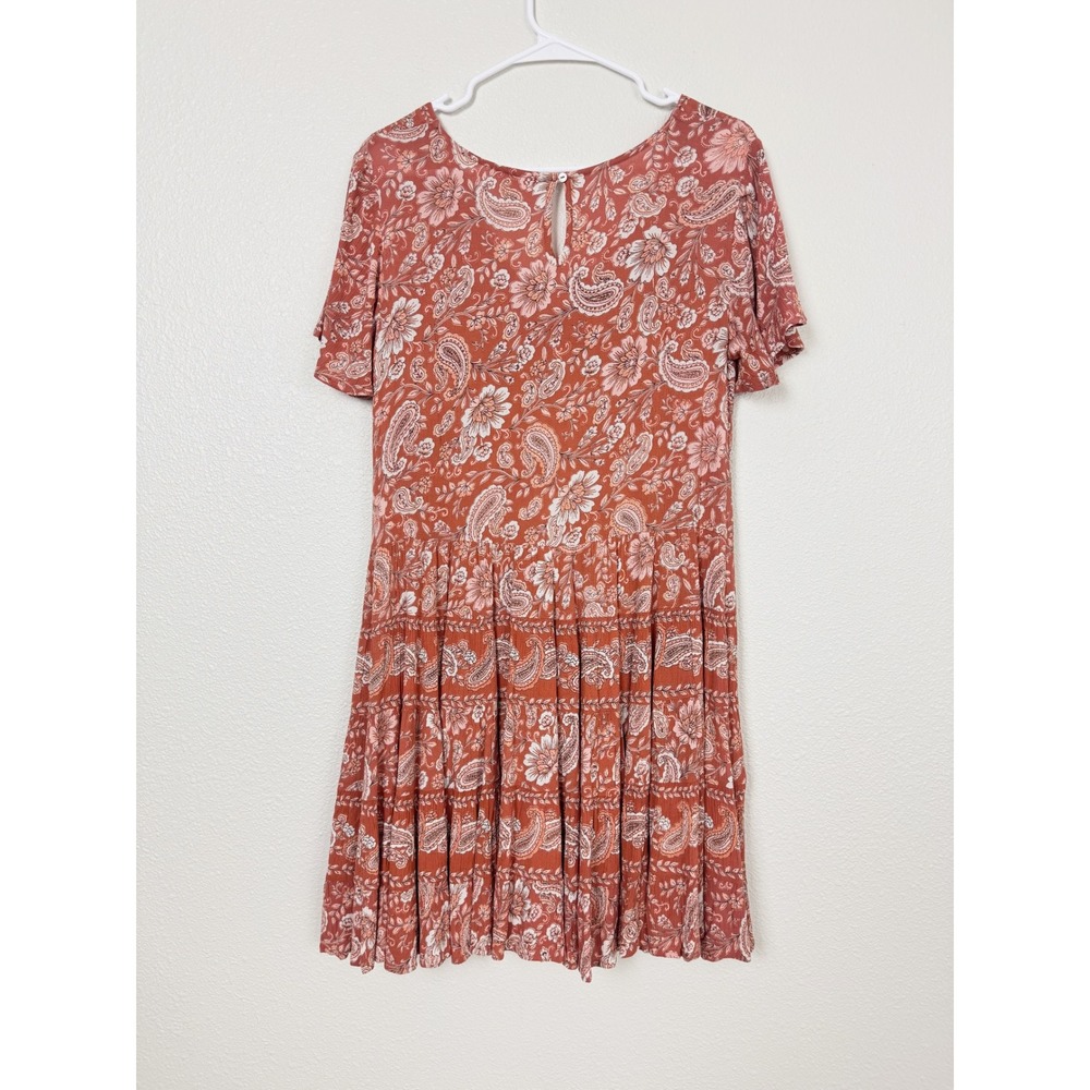 Bila 77 Terracotta Paisley Floral Tiered Boho Mini Dress Small - Picture 2 of 9